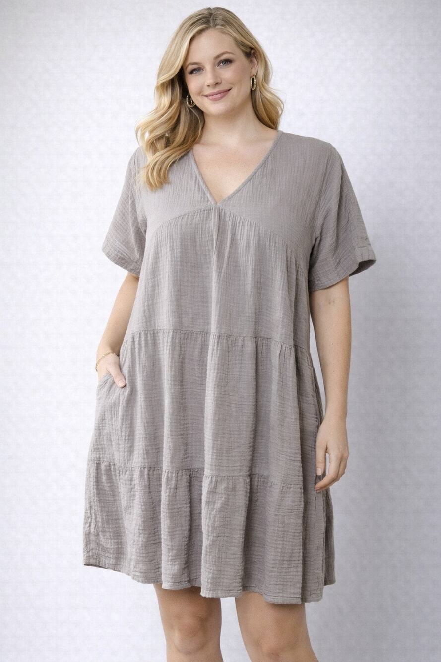 Neuflora Beige Pullover Tiered Babydoll Dress Small